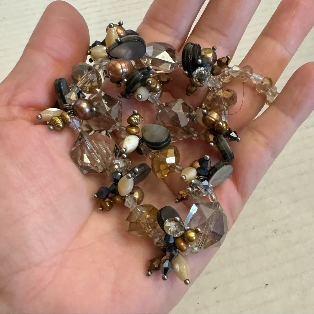 925 Sterling Silver Aurora Borealis Vintage Necklace Pearl Shells Crystals 25